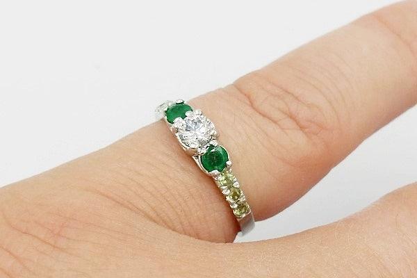 emerald engagement ring with unique design hand-made