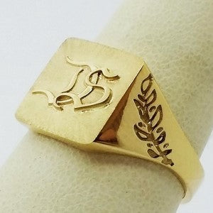 18k gold family initials signet ring