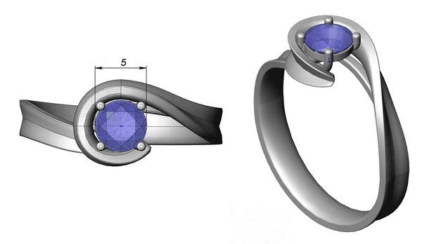 unique grass ring design for a proposal, set with a blue sapphire