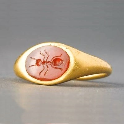 ant intaglio ring with carnelian stone
