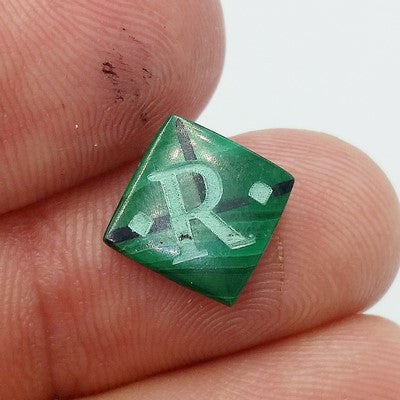 initial R intaglio malachite