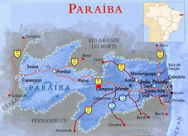 Paraiba tourmaline brazilian mine location in the Paraiba state