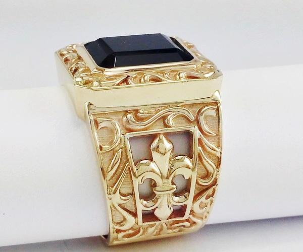 Men's 14k Gold Black Stone Ring - Grimal Jewelry