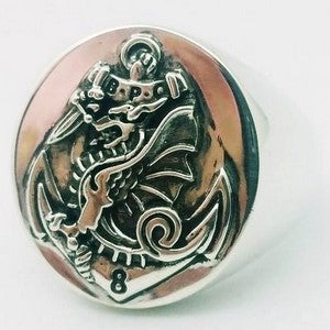 silver military signet ring with batalion coat of arms