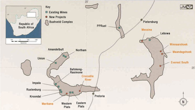 platinum deposit areas in South Africa