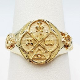 religious gold signet ring for the ring finger