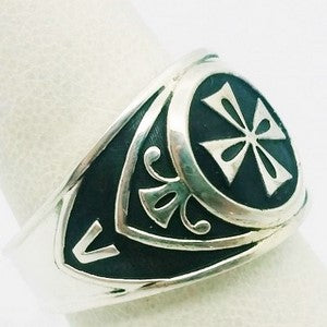 religious cross signet ring in silver