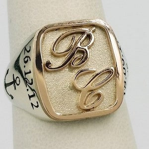 silver and 18k rose gold signet ring