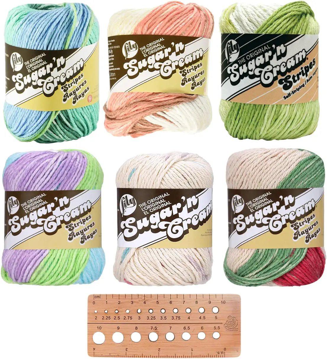 Lily Sugar 'n Cream Yarn Bundle Plus Bamboo Knitting Gauge 100% Cotton –  Craft Bunch