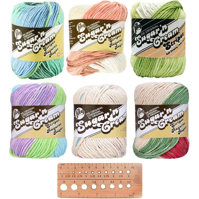 Lily Sugar'n Cream Worsted Cotton Yarn 6 Bundle by Lily Sugar'n