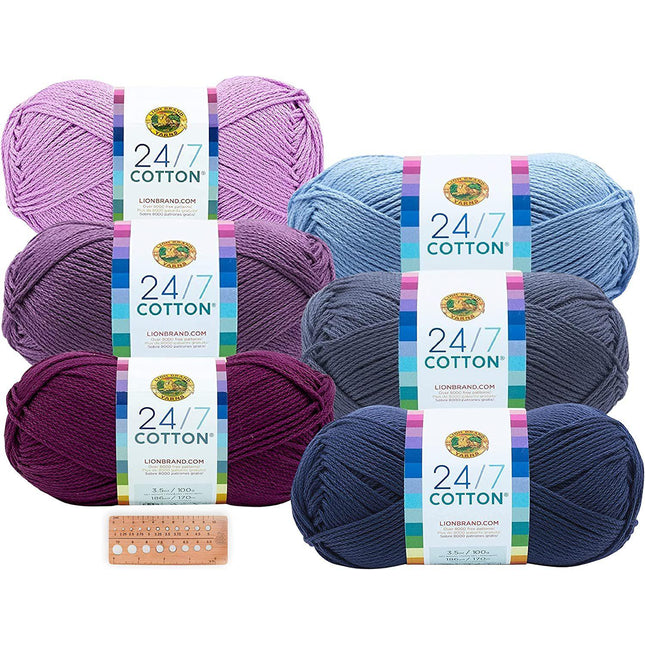 Lion Brand Yarn - 24/7 Cotton - 6 Skein Assortment (Jelly Beans