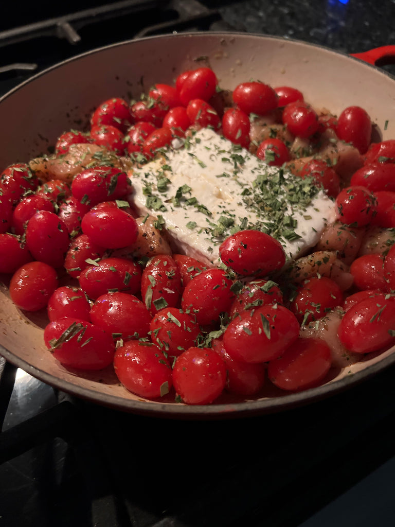 Baked Feta with Cherry Tomatoes and Chicken 