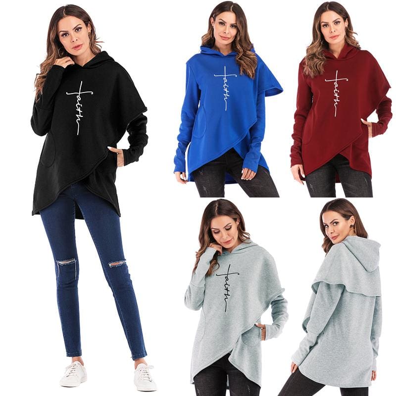 asymmetric hem long sleeve hoodie