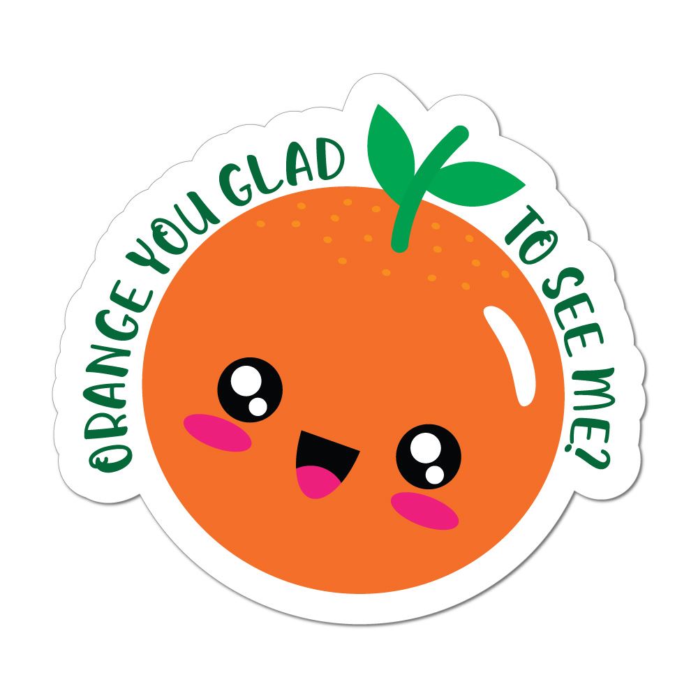 Orange You Glad To See Me Funny Pun Fruit Witty Cute Cartoon Laptop Car Sticker Decal Funny Stickers Sticker Collective