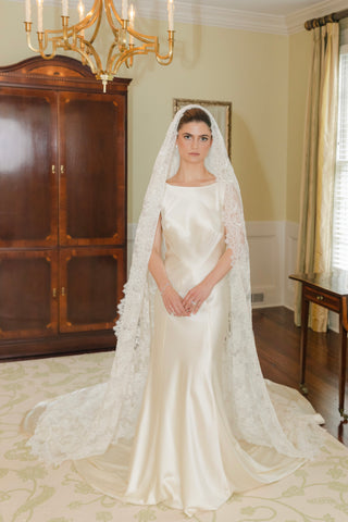 white satin custom wedding gown in Brooklyn by Tony Hamawy