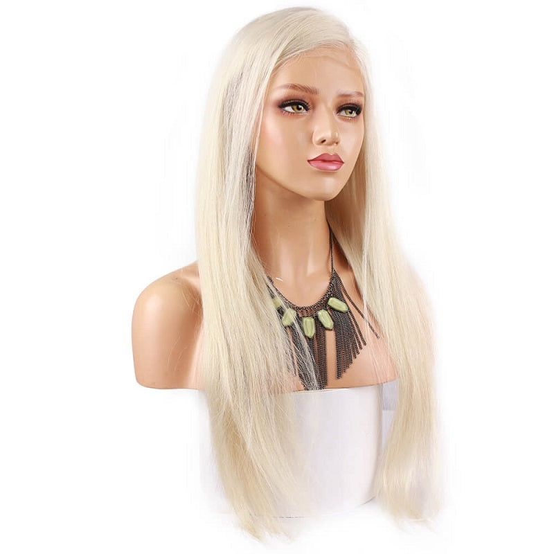 Russian Platinum Blonde Human Hair Silky Straight Full Lace Wig