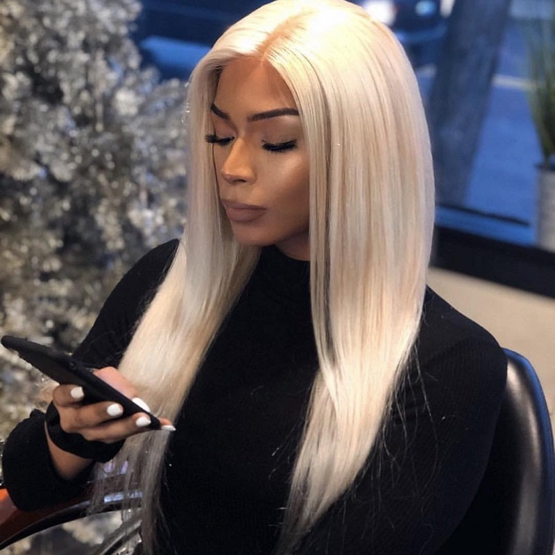 Russian Platinum Blonde Straight 360 Lace Frontal Human Wig Pre