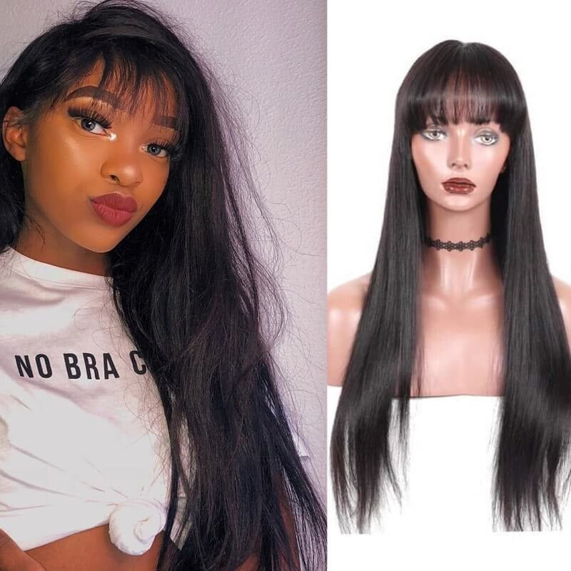 human hair wigs with bangs for black women