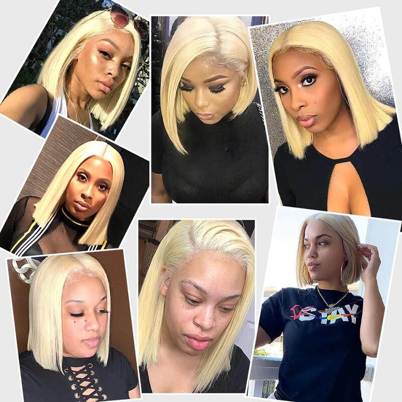 613 Blonde Straight Middle Part Short Bob Lace Front Human Hair Wigs