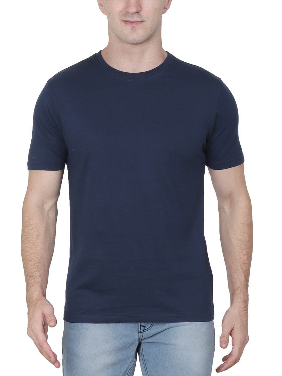 Plain Men's Navy Blue Half Sleeve Round Neck T-Shirt – Crazy Punch