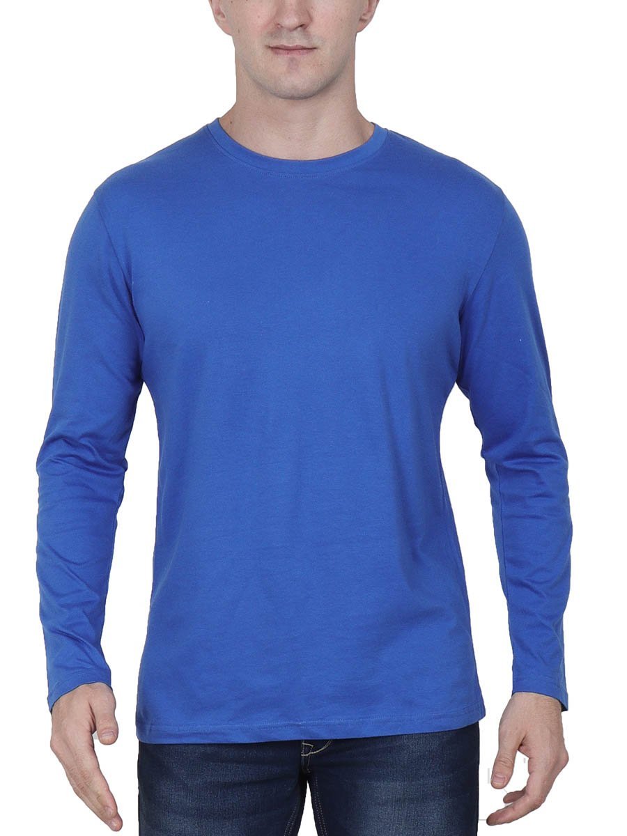 Plain Men's Royal Blue Full Sleeve Round Neck T-Shirt – Crazy Punch