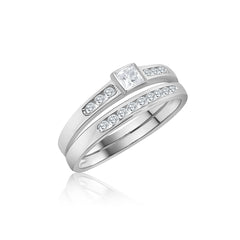 Sterling Silver Ladies 2 Piece Cubic Ziconia Rub-Over Setting Ring