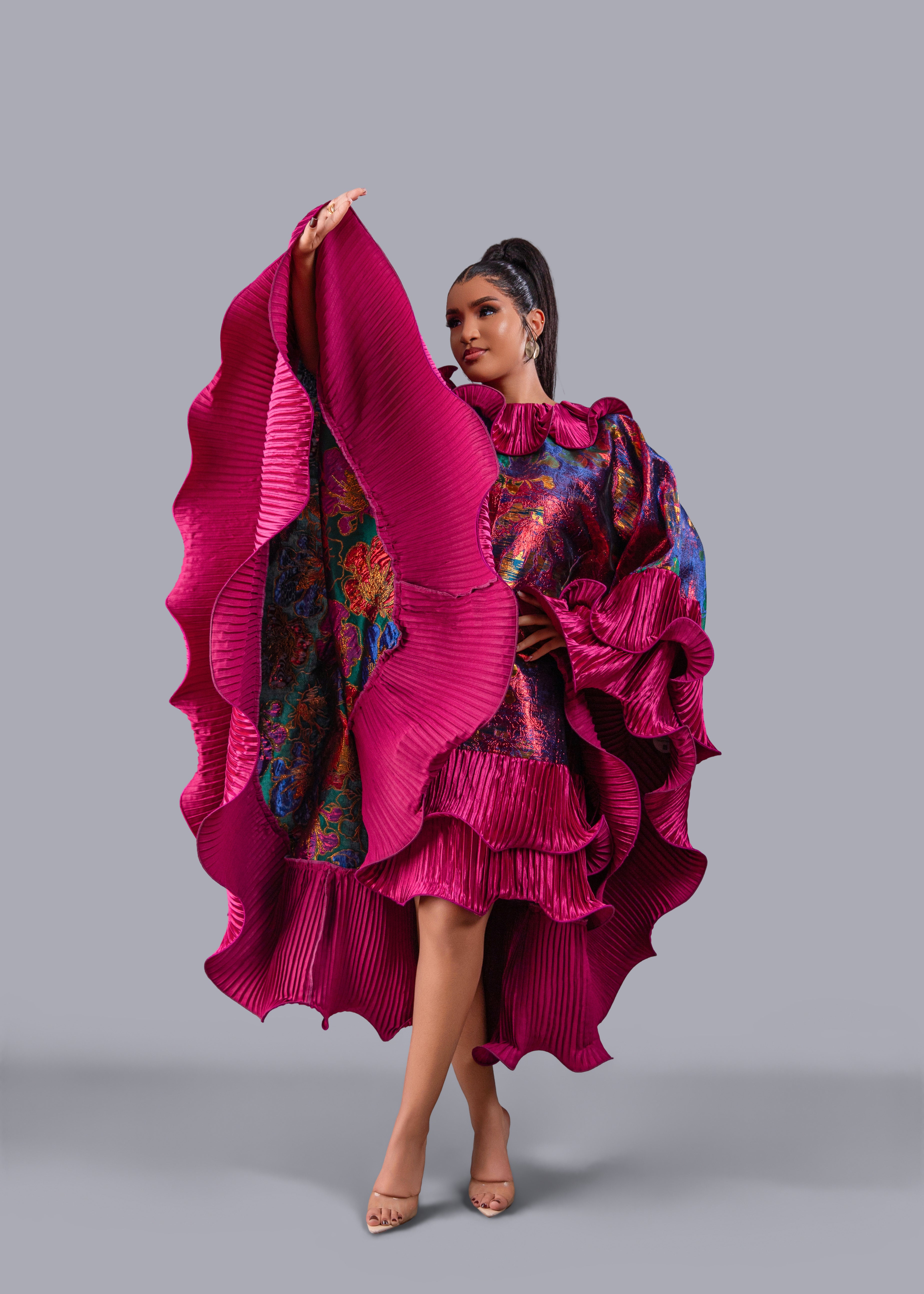 Kai Short Boubou Brocade Frill Dress (Also available in Black)