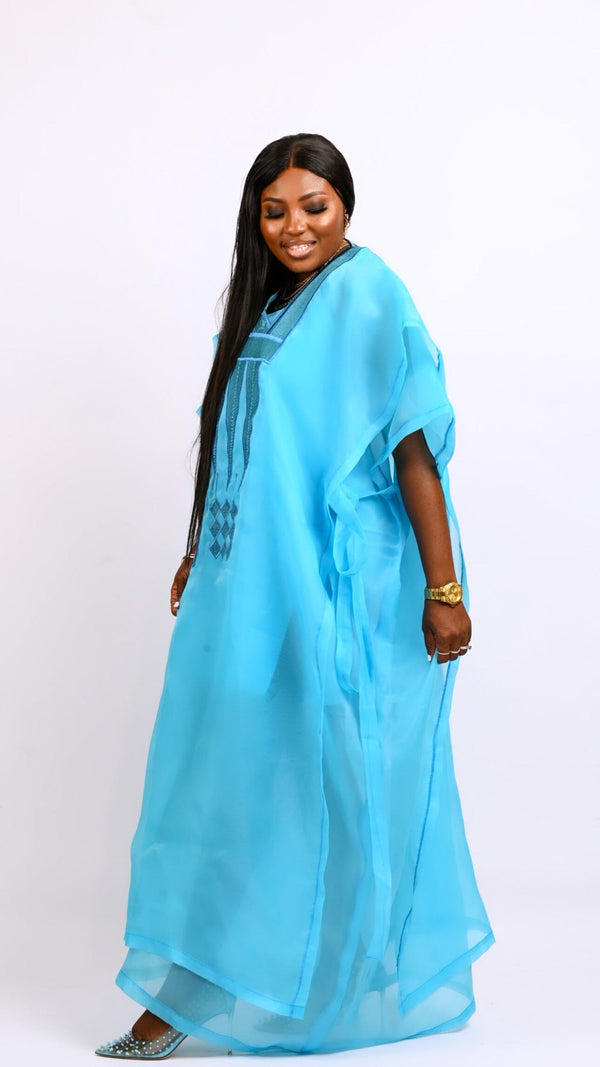 Lilac and purple short Boubou kaftan dress Look 1