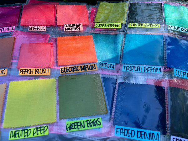 100% Cotton Swatches of Dharma Trading Co. Fiber Reactive Procion Dyes -  Paradisiac Psychedelic Tie Dye Shop
