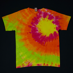 An example of an ideal sunburst tie dye design, intended for right side pocket area logo placement