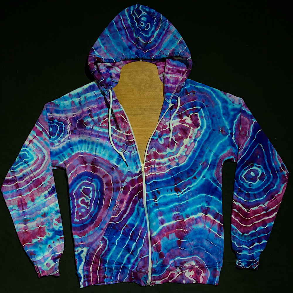 Size 2XL Rainbow Splatter Pattern Tie Dye Zip-Up Hoodie