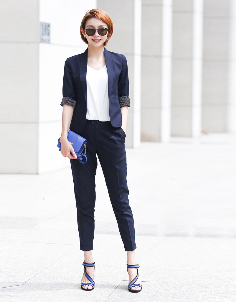 Áo Blazer tay lửng xanh đen