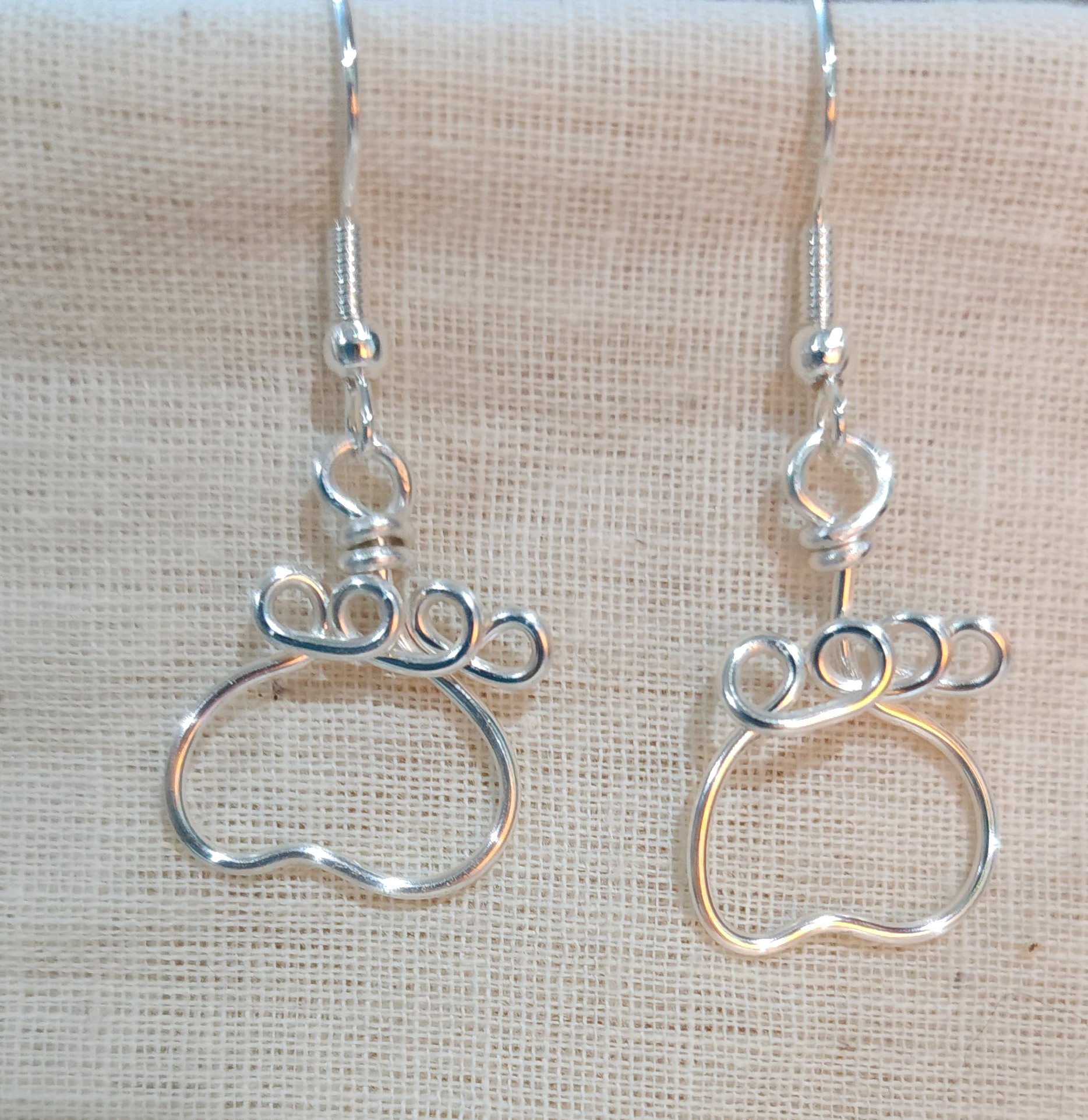 Silver Paw Print Drop Earrings