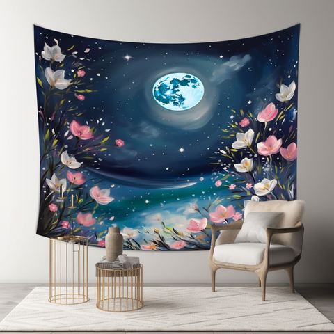 Blue Moon Garden Art Tapestry