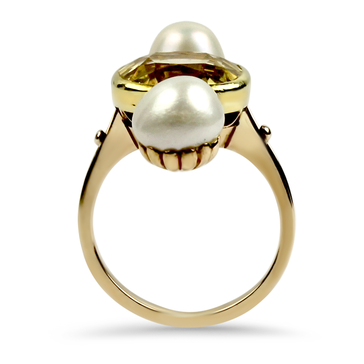 Gold and Cultured Pearl Charm Monogram Cocktail Ring