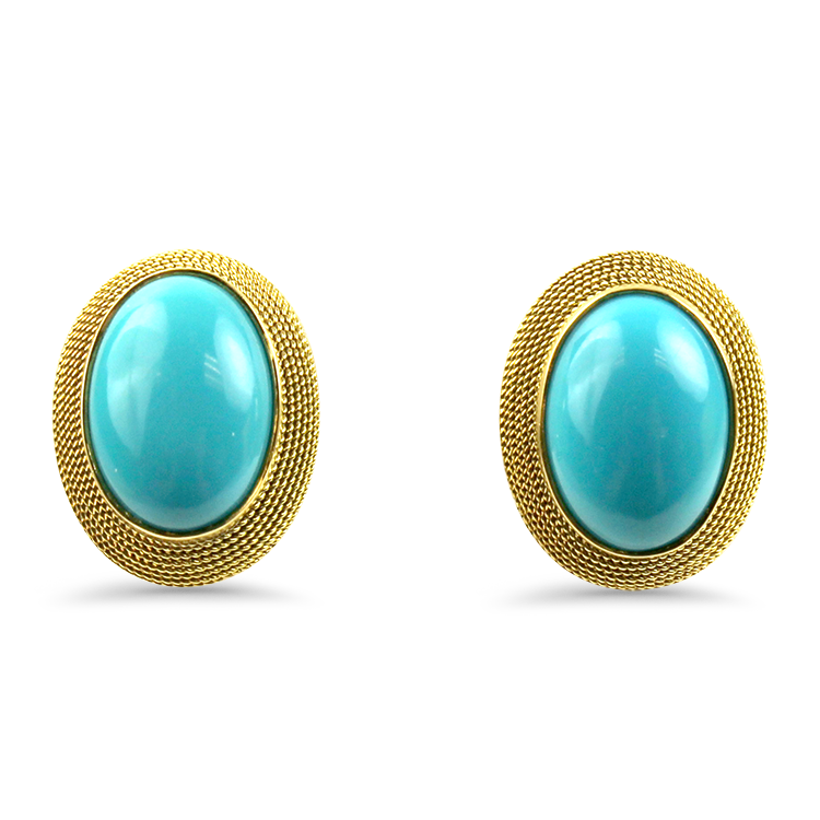 Yellow Gold Vermeil & Turquoise Small Button Studs; 6mm - Azendi