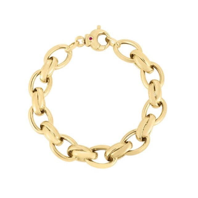 Alternating link charm bracelet in 14k yellow gold