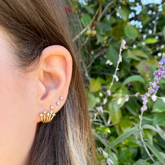 Flora Blossom Drop Earrings, White Gold and Diamonds