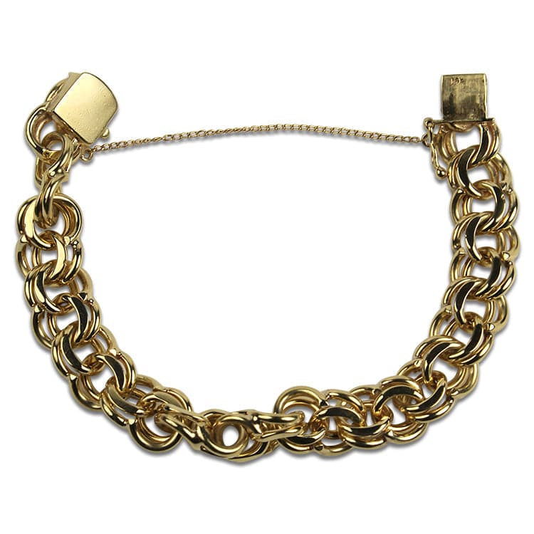 14K Yellow Gold Double Link Charm Bracelet