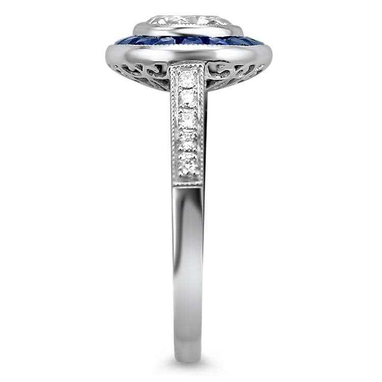 Art Deco Style Sapphire Halo 1.21cts Diamond Ring