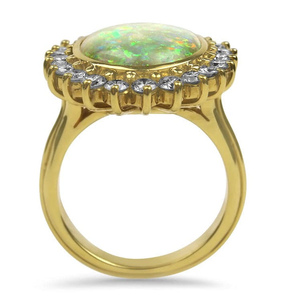 Natural Crystal Opal & Diamond Halo Cocktail Ring 18K Yellow Gold