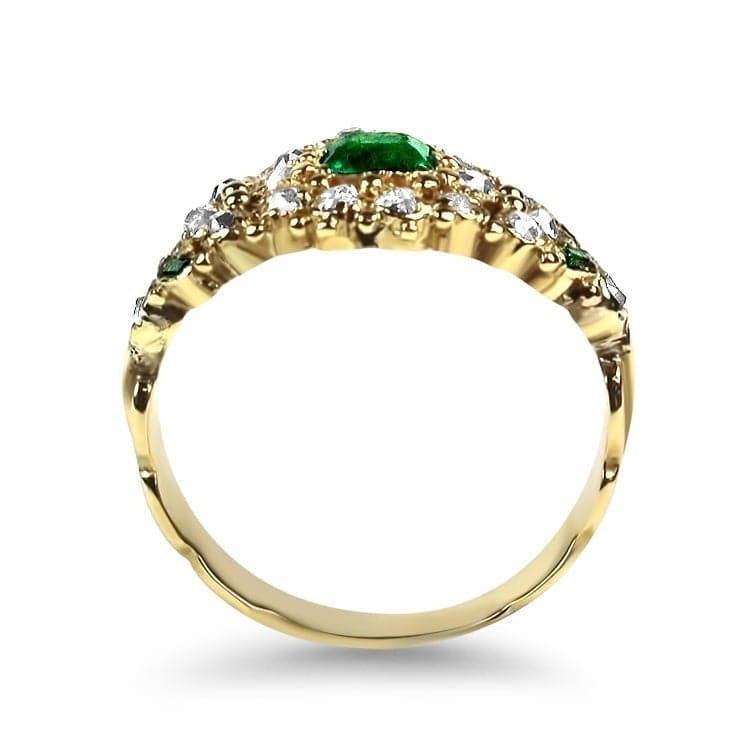 Estate Yellow Gold Emerald and Diamond Cluster Ring