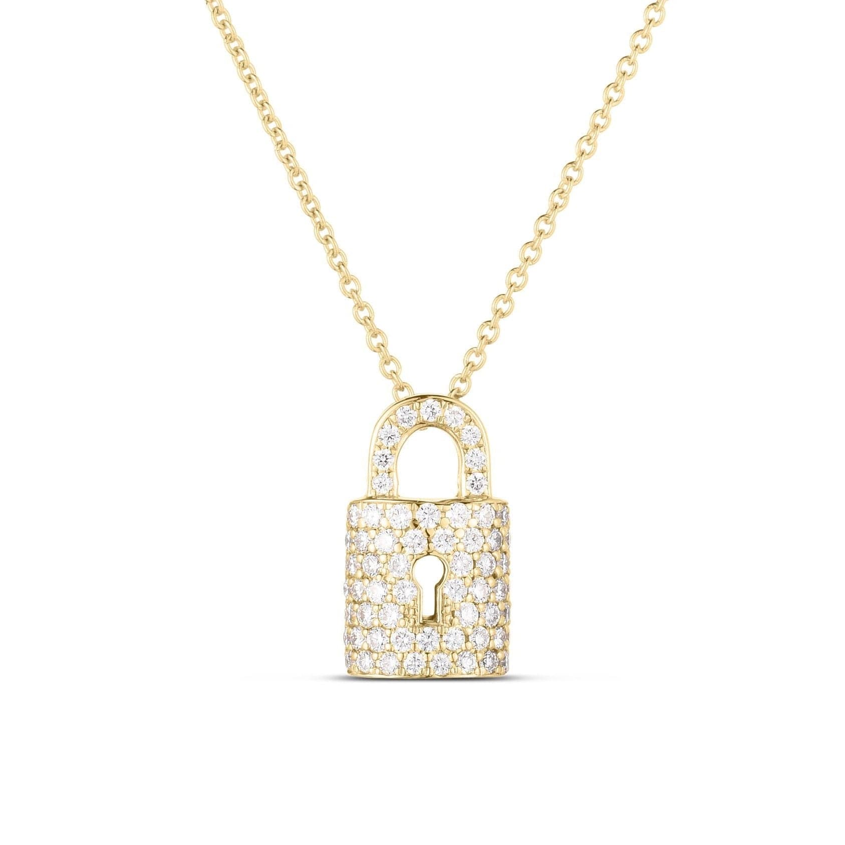 Diamond Lock & Key Necklace, White Gold