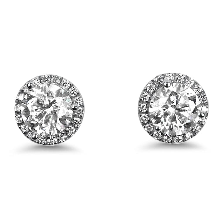 Round Cut Diamond Stud Earrings In 18K White Gold