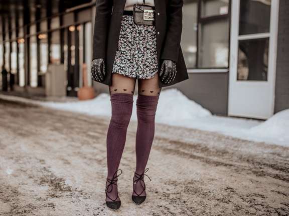 thigh high socks winter outfit
