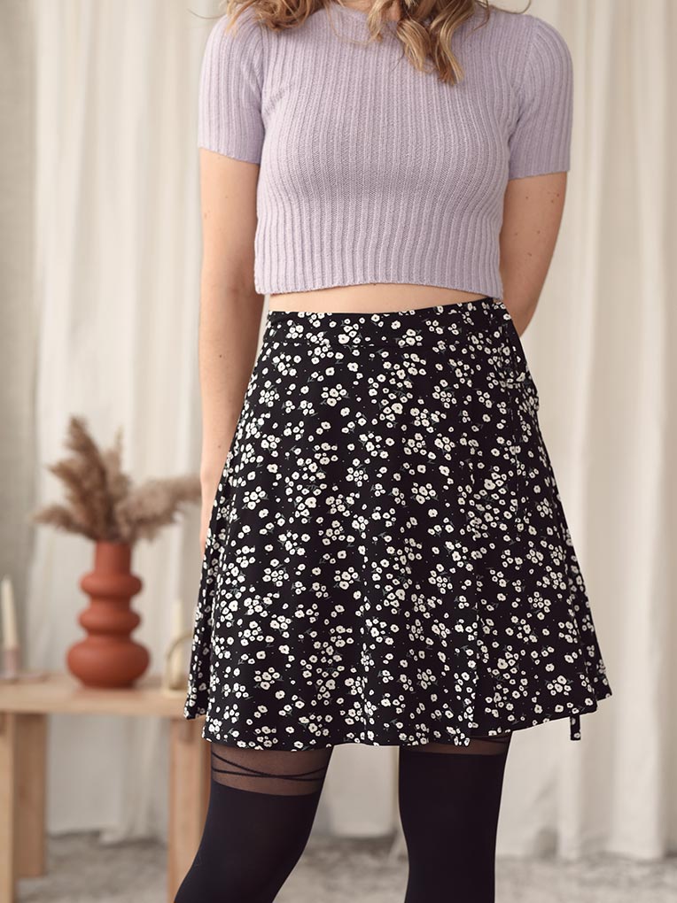 Black Floral Mini Wrap Skirt – From Rachel