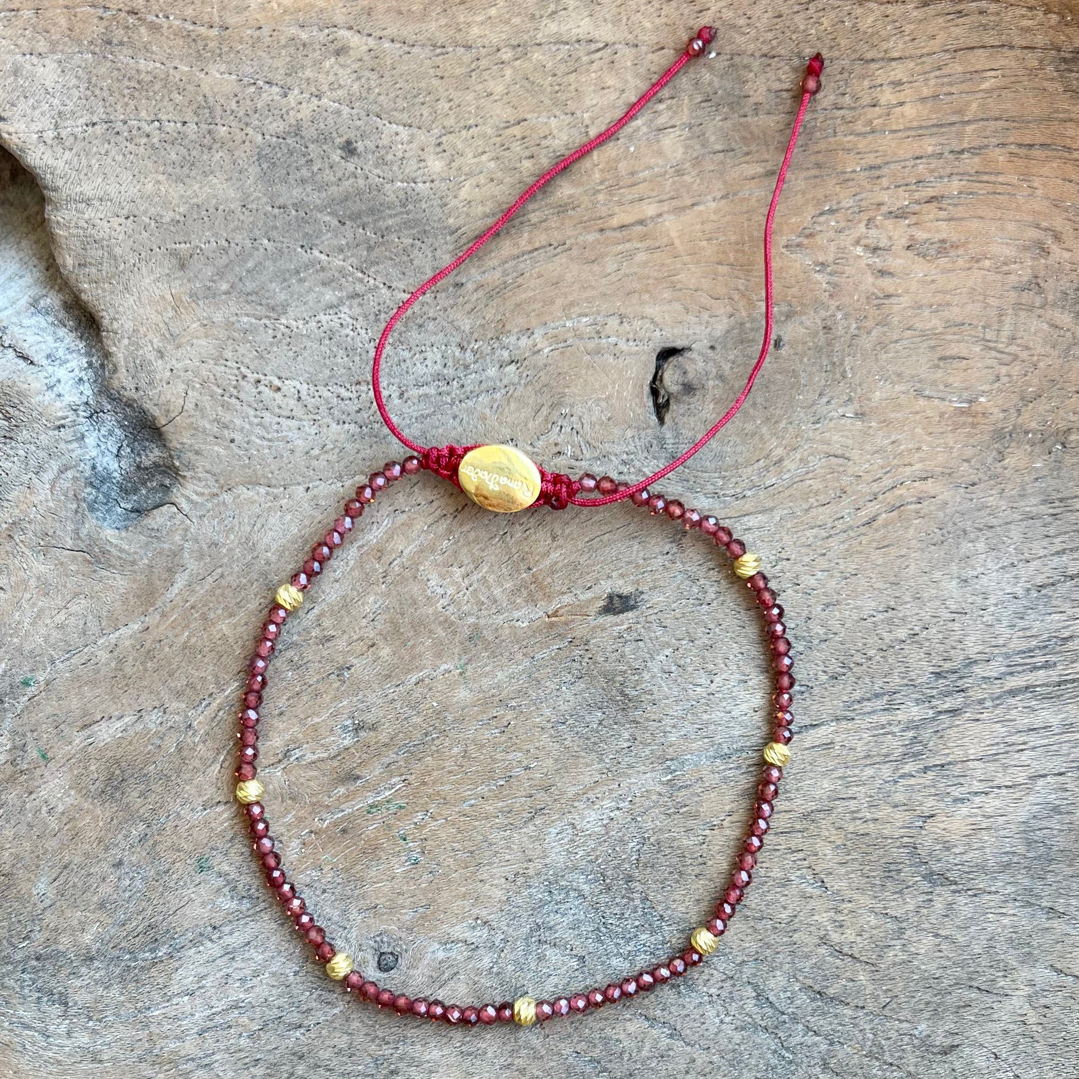 Silver - Garnet Adjustable Beaded Bracelet