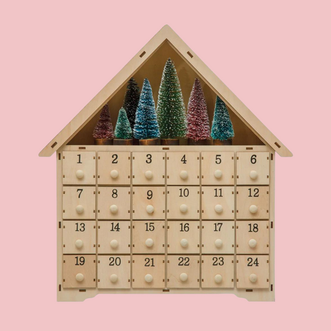 Wood House Advent Calendar with Trees