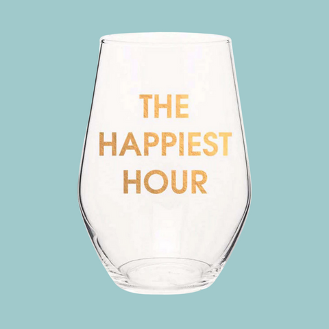 The Happiest Hour Gold Foil Stemless Wine Glass
