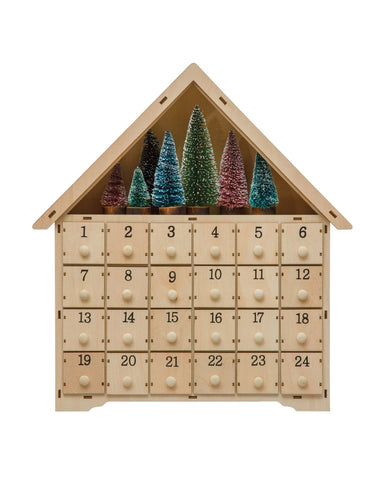 Wood House Advent Calendar with Trees